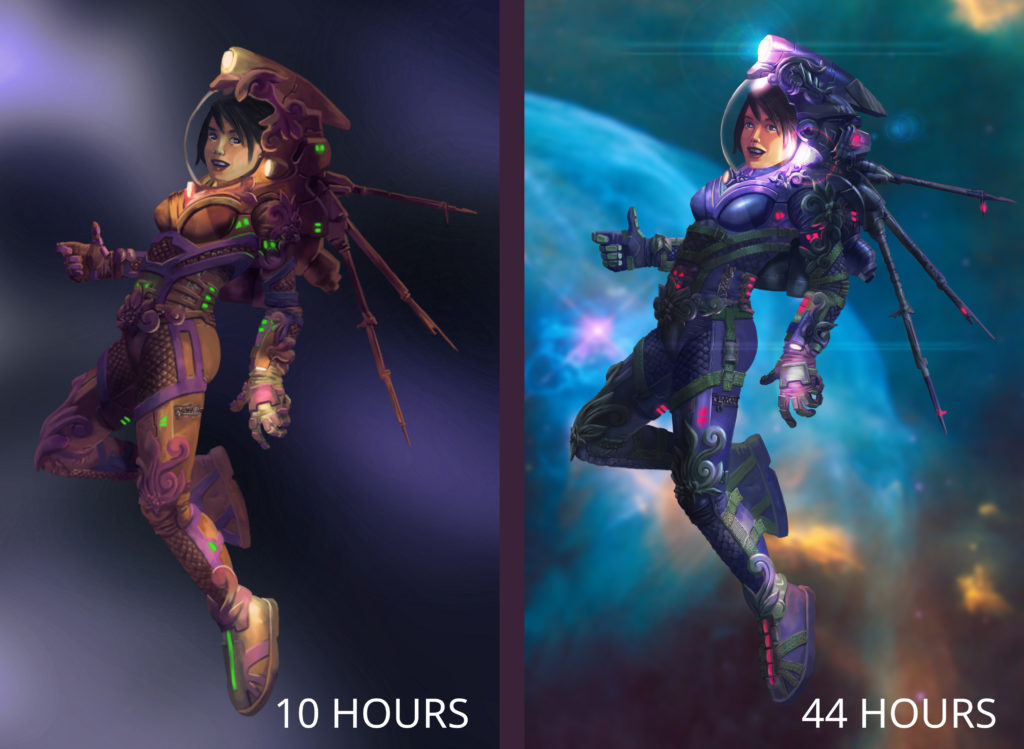 Comparison of a ten hour painting versus a forty four hour painting