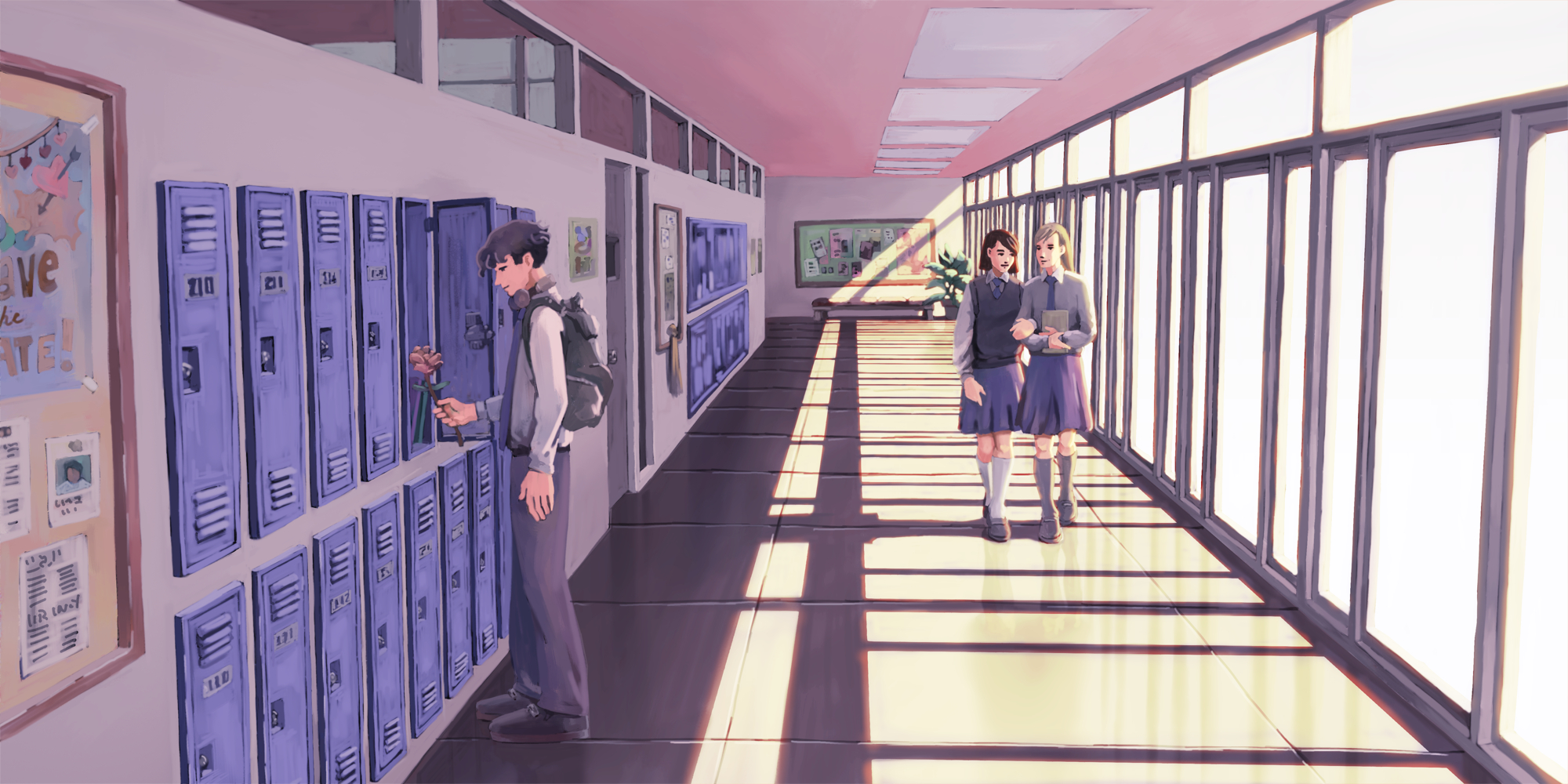 Sketch of a School Hallway with Students